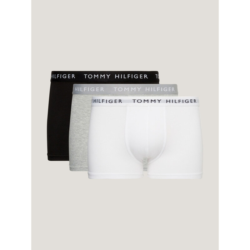 Pánské trenky 3-PACK LOGO WAISTBAND ESSENTIAL TRUNKS UM0UM022030XK bílá/šedá/černá - Tommy Hilfiger