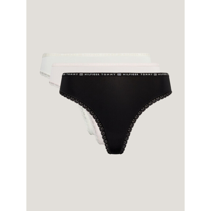 Dámská tanga 3-PACK FLORAL LACE THONGS UW0UW028240R8 černá/slonovinová/bledě růžová - Tommy Hilfiger