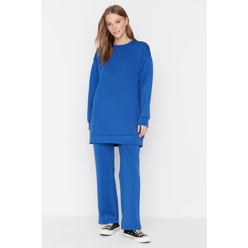 Trendyol Dark Blue Crew Neck Scuba Knitted Tracksuit