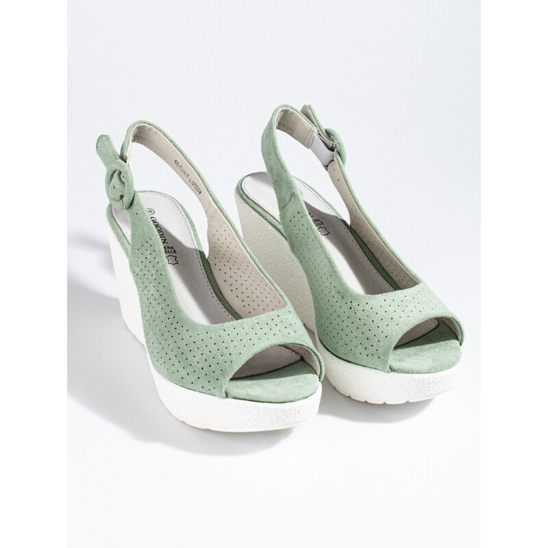 Moderní sandály zelené dámské na klínku