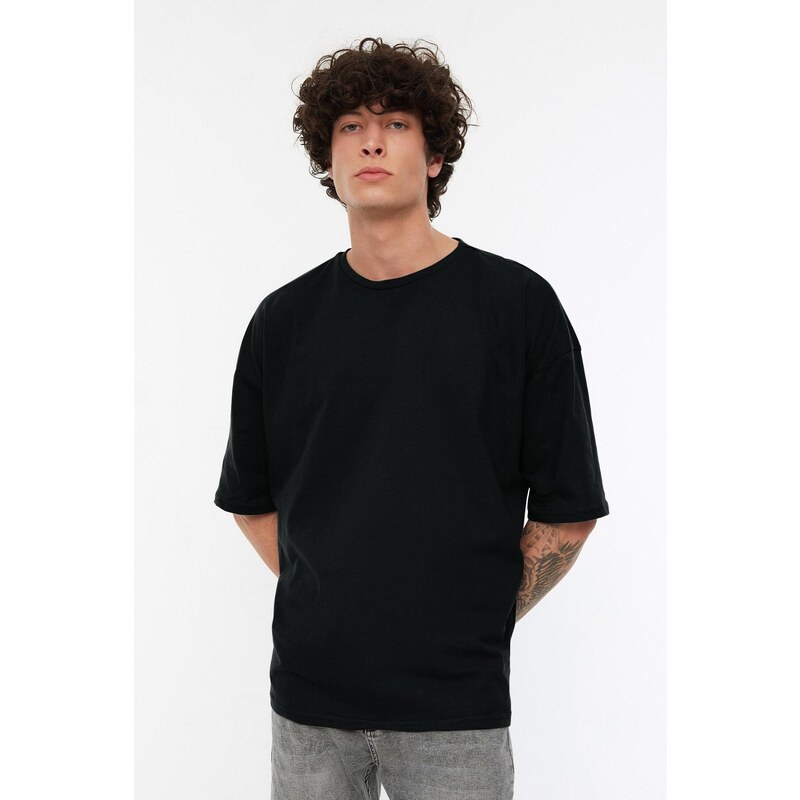 Pánské černé oversize/široké tričko Basic ze 100% bavlny