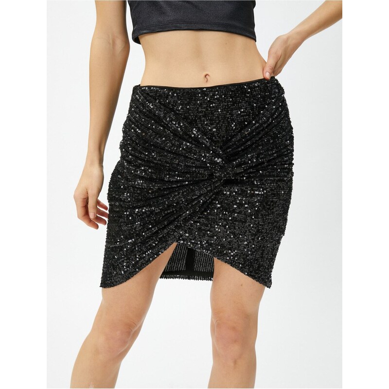 Koton Evening Dress Sequined Sequined Mini Skirt Draped