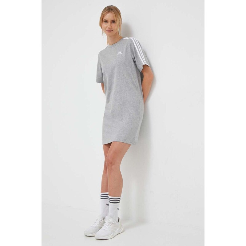 Bavlněné šaty adidas šedá barva, mini, oversize, HR4924