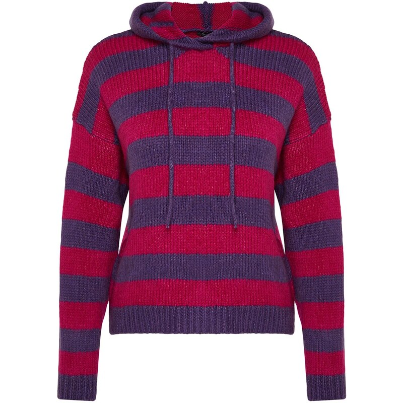 Trendyol Pink Hood Detail Měkký texturovaný pletený svetr