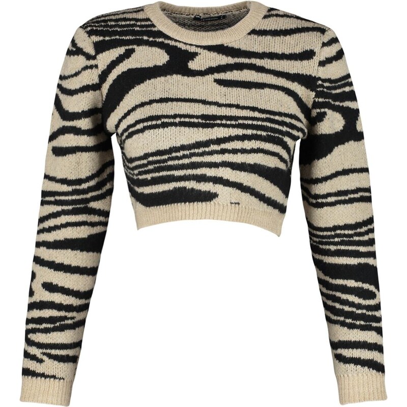 Trendyol Mink Crop Měkký texturovaný pletený svetr