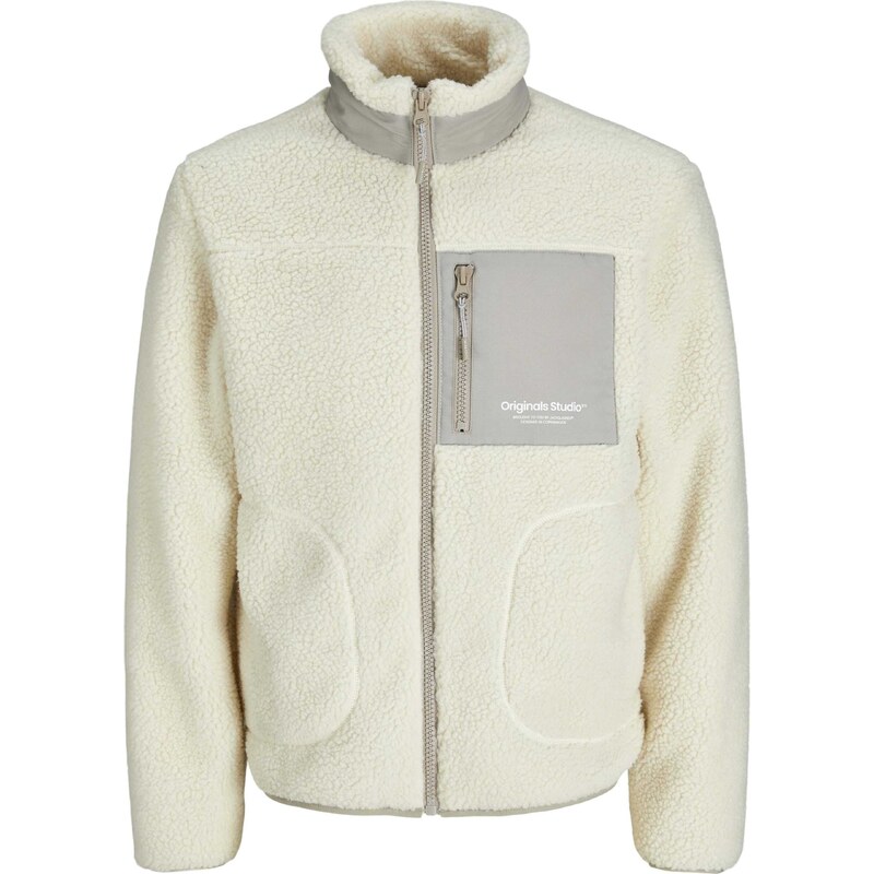 JACK & JONES Fleecová mikina JORVesterbro šedá / bílá / offwhite
