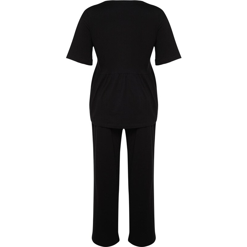 Trendyol Curve Black V-Neck Knitted Pajamas Set