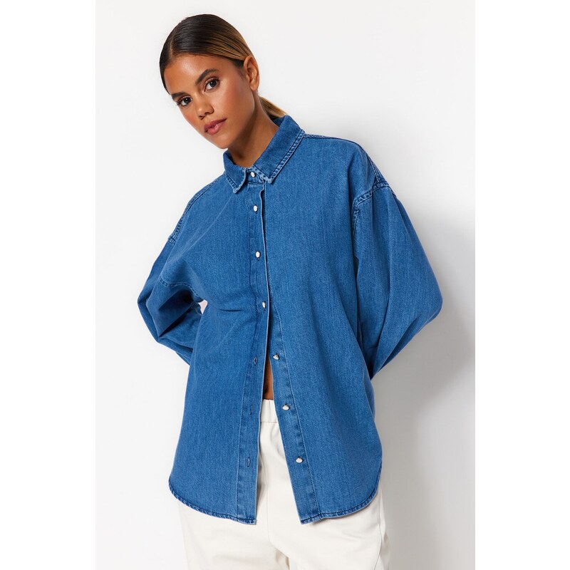 Trendyol Navy Blue Oversized Denim Shirt