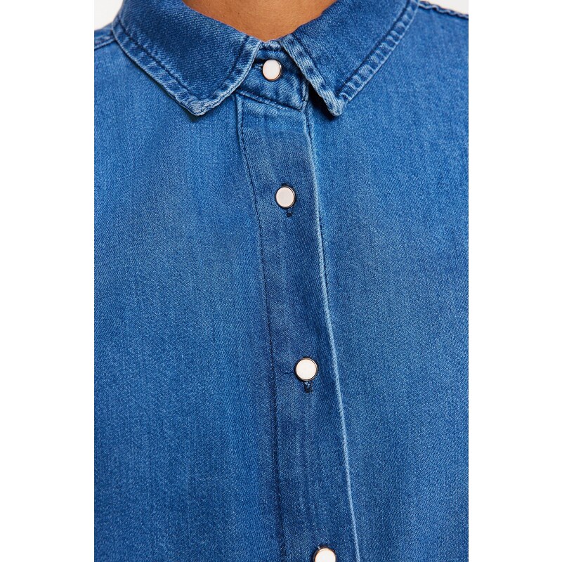 Trendyol Navy Blue Oversized Denim Shirt