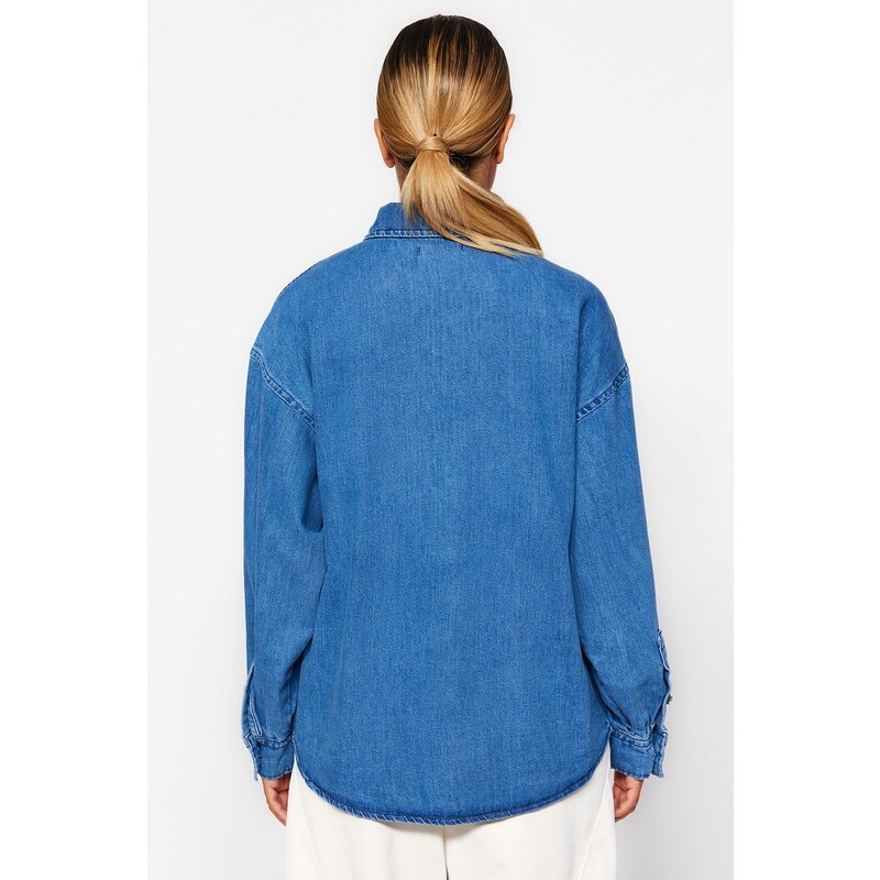 Trendyol Navy Blue Oversized Denim Shirt