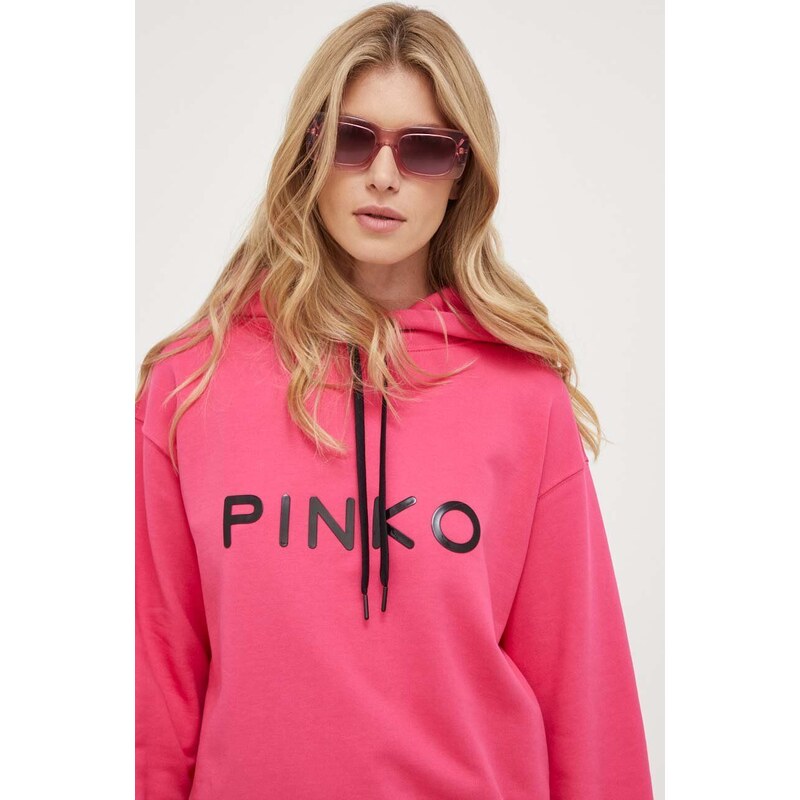 Bavlněná mikina Pinko dámská, růžová barva, s kapucí, aplikací, 101685.A163