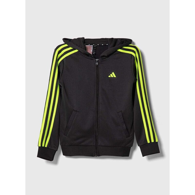 Dětská mikina adidas šedá barva, s kapucí, s aplikací