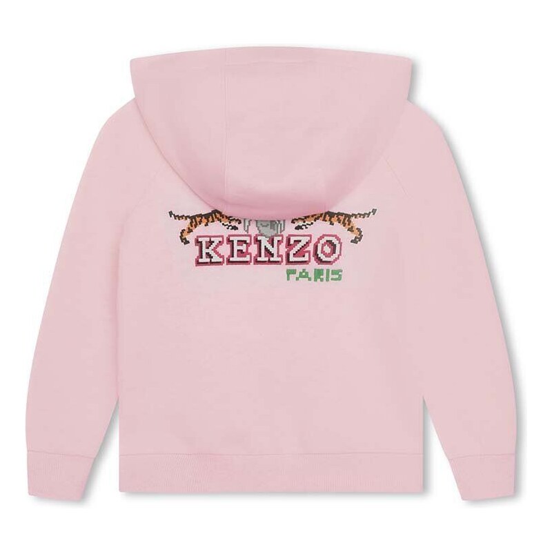 Dětská bavlněná mikina Kenzo Kids růžová barva, s kapucí, s potiskem