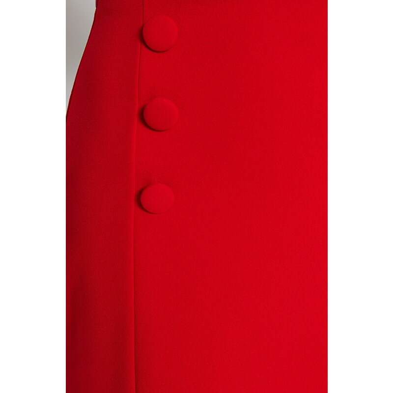 Trendyol Red Smart Crepe Button Detailed Mini Pencil Elastic Knitted Skirt