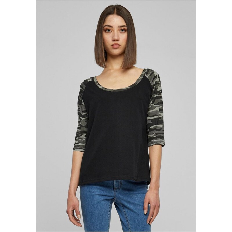 URBAN CLASSICS Ladies 3/4 Contrast Raglan Tee - black/darkcamo
