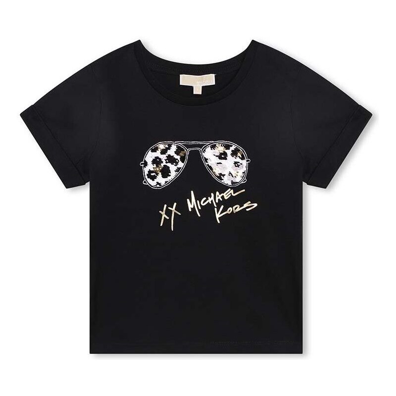 Dětské bavlněné tričko Michael Kors černá barva, s potiskem