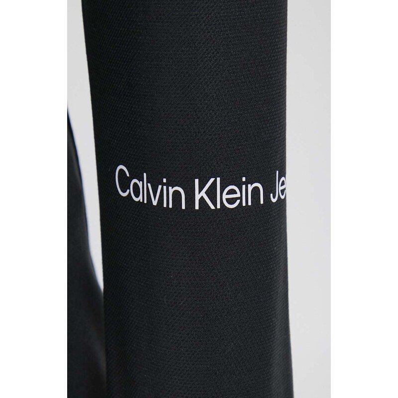 Tričko s dlouhým rukávem Calvin Klein Jeans černá barva, s pologolfem