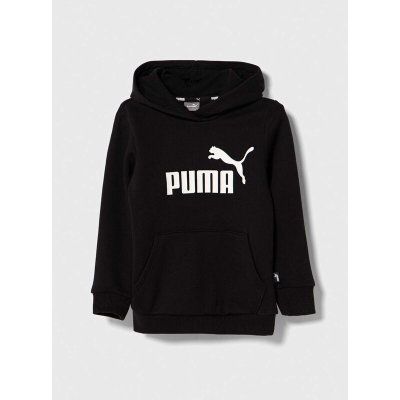Dětská mikina Puma ESS Logo Hoodie FL G černá barva, s kapucí, s potiskem