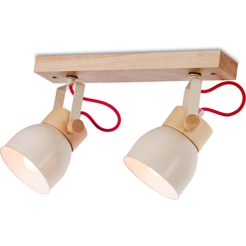 Light for home - Stropní bodové svítidlo na dřevěné liště 40233 "VIANA",  2x60W, E27, béžová, přirozená borovice - GLAMI.cz