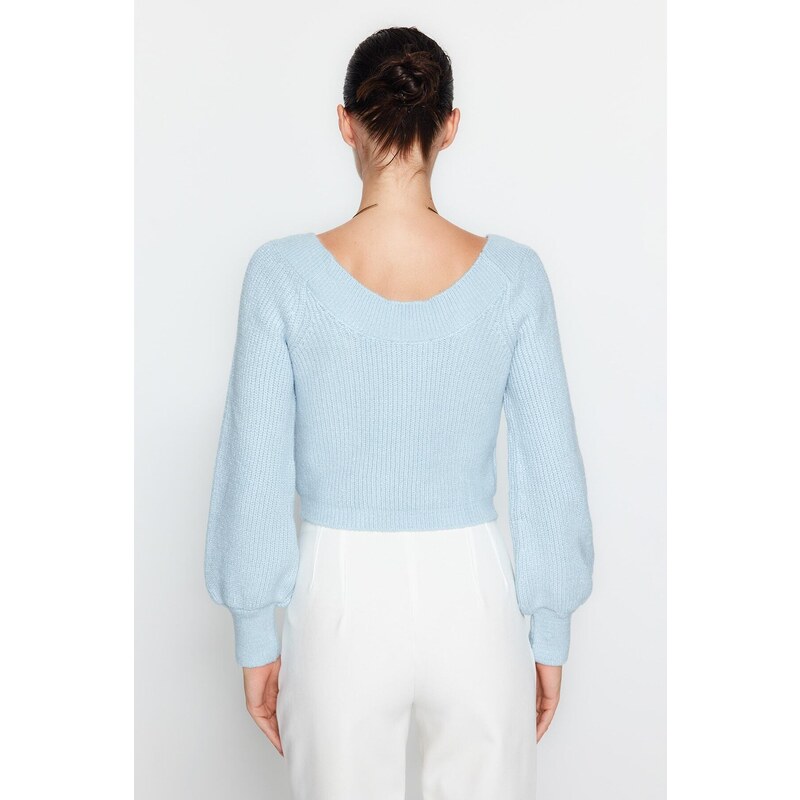 Trendyol světle modrý svetr z vlněného úpletu s měkkou texturou