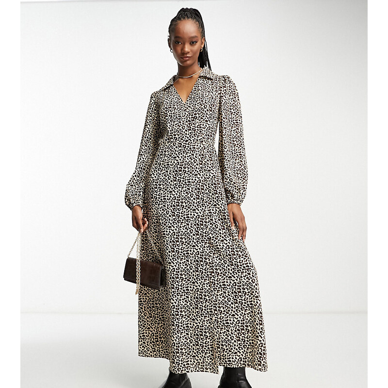 ASOS Tall ASOS DESIGN Tall collared wrap midi dress in leopard print 106253171