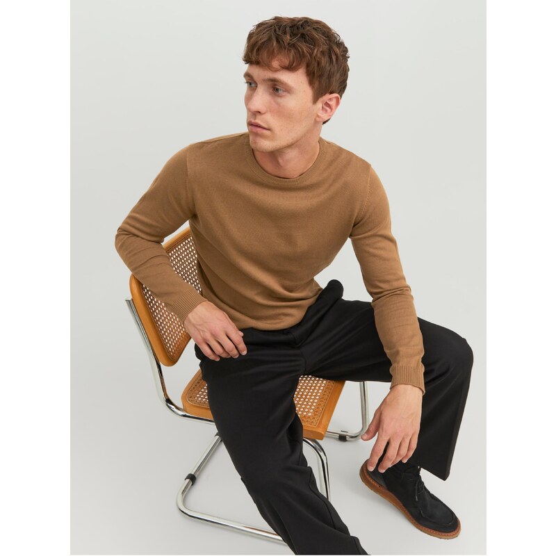 Hnědý pánský basic svetr Jack & Jones Basic - Pánské