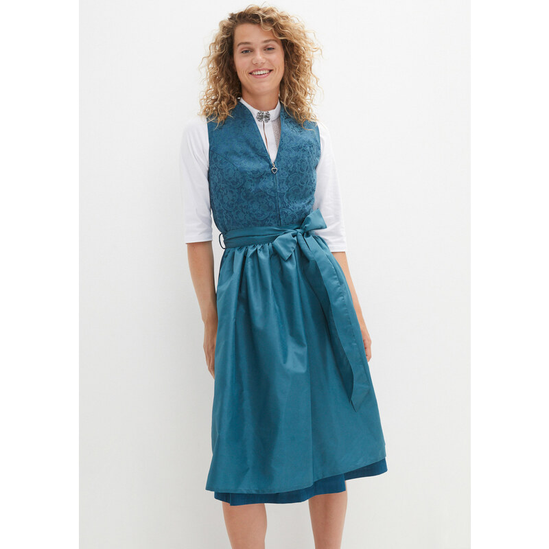 bonprix Dirndl a zástěra (2dílná souprava) v midi délce zelená