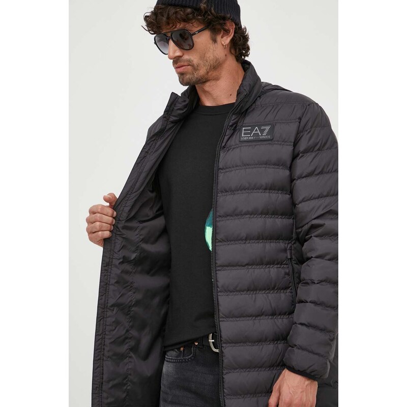 Péřová bunda EA7 Emporio Armani pánská, černá barva, zimní