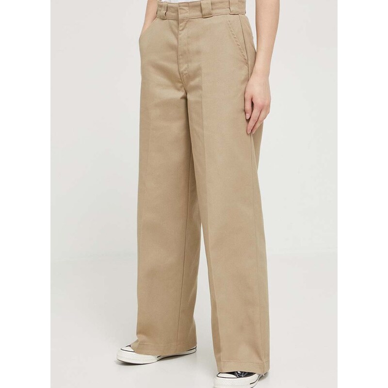 Kalhoty Dickies dámské, béžová barva, jednoduché, high waist