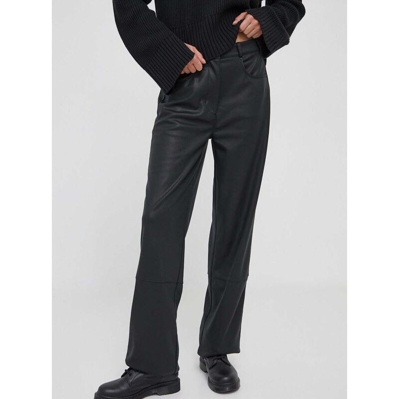 Kalhoty Calvin Klein Jeans dámské, černá barva, jednoduché, high waist