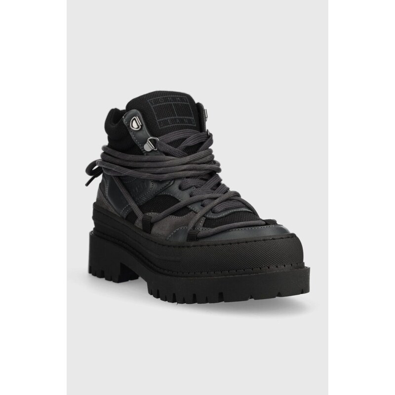 Sneakers boty Tommy Jeans TJW HYBRID BOOT černá barva, EN0EN02338