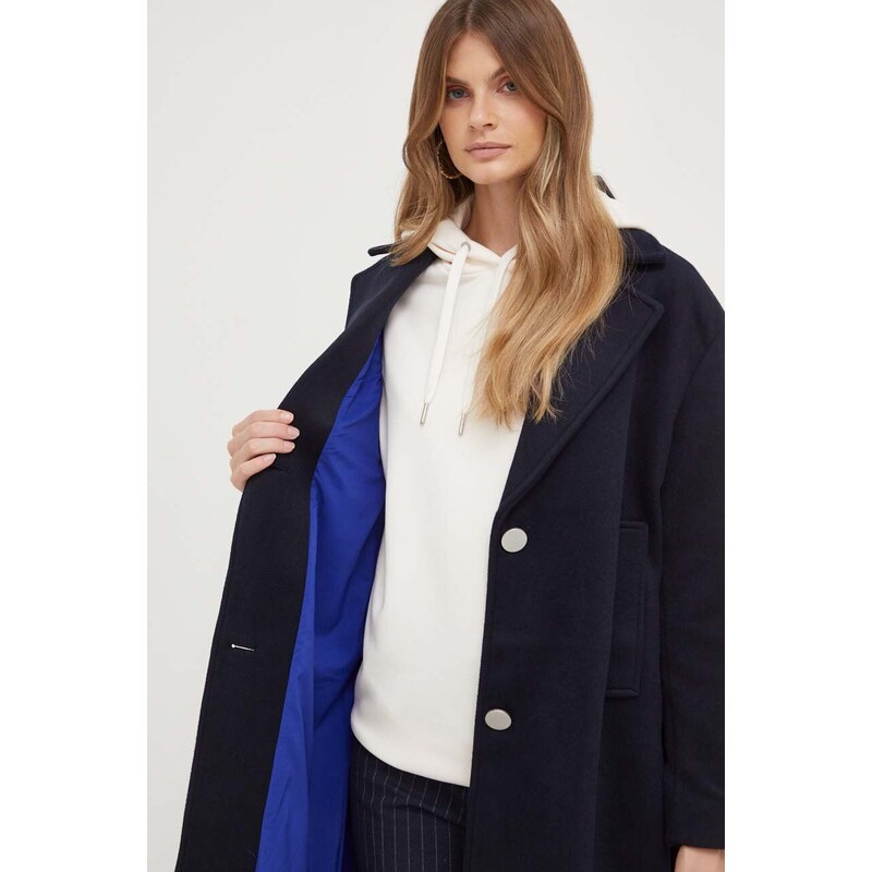Vlněný kabát Armani Exchange tmavomodrá barva, přechodný