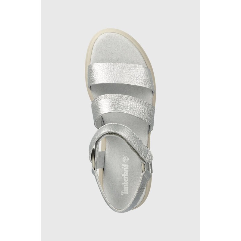 Kožené sandály Timberland London Vibe 3 B dámské, stříbrná barva