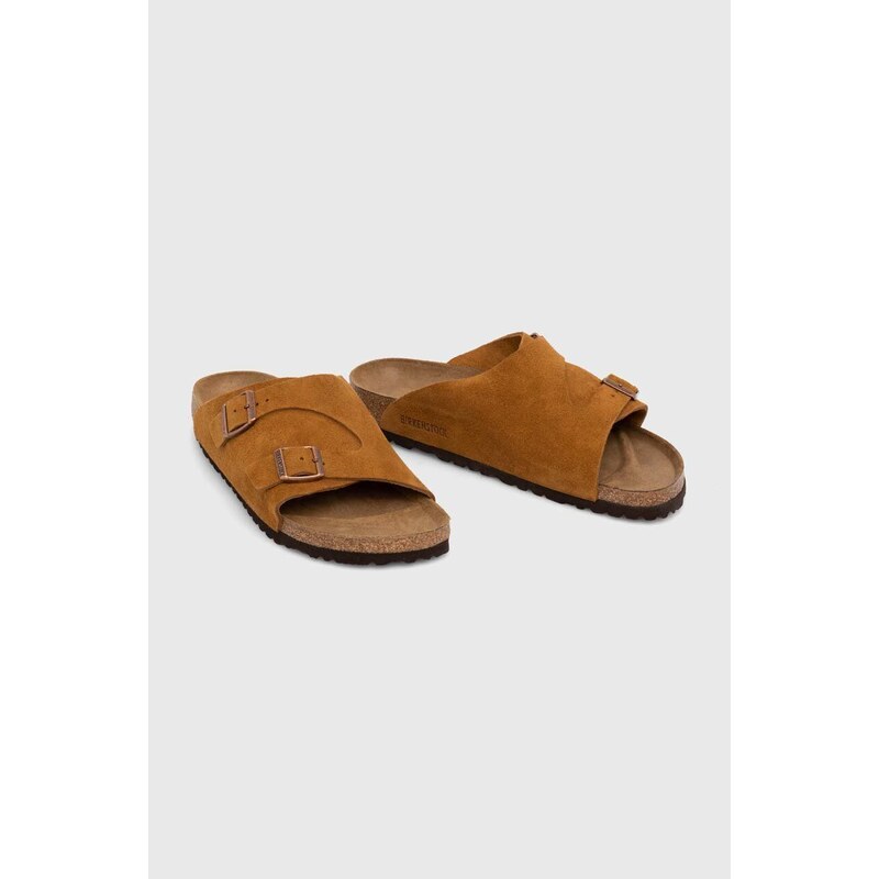 Semišové pantofle Birkenstock dámské, oranžová barva