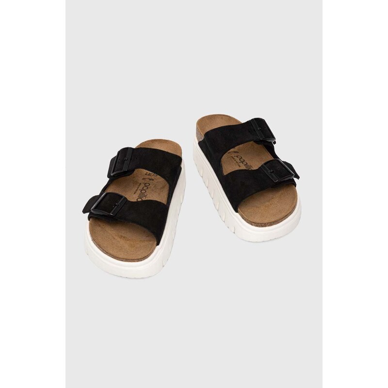 Semišové pantofle Birkenstock X PAPILLIO Arizona PAP Chunky dámské, černá barva, na platformě, 1023717