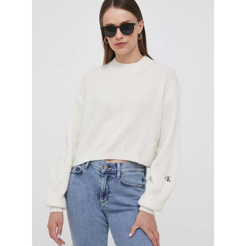 Vlněný svetr Calvin Klein Jeans dámský, béžová barva