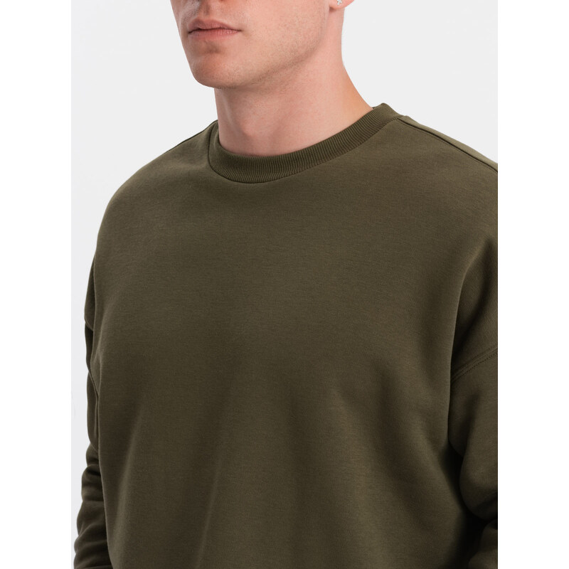 Ombre Clothing Pánská mikina OVERSIZE s imitací trička - olivová V4 OM-SSNZ-0126