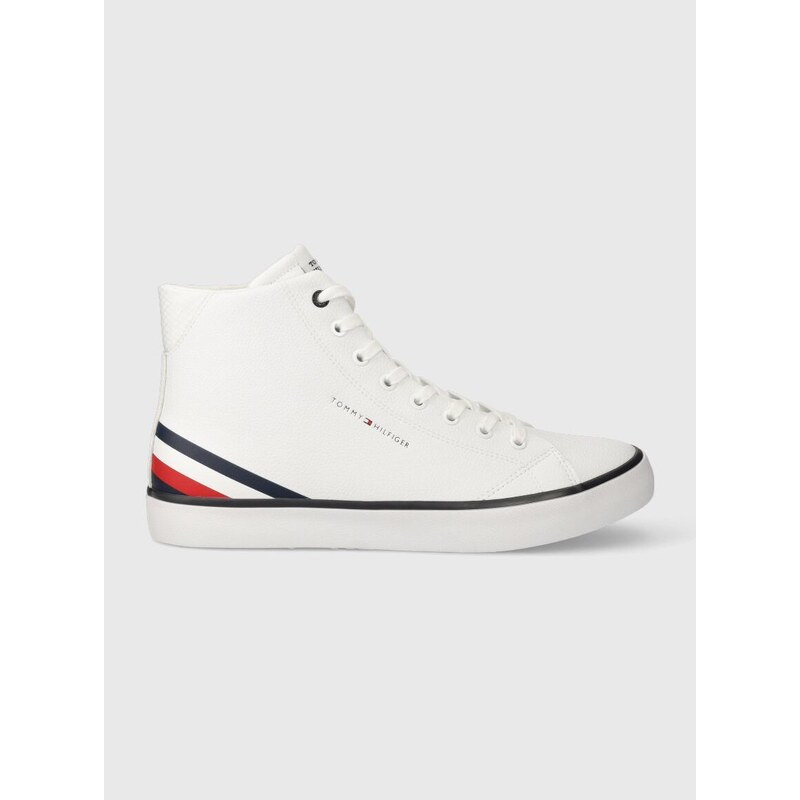 Kožené kecky Tommy Hilfiger TH HI VULC CORE LTH pánské, bílá barva, FM0FM04816