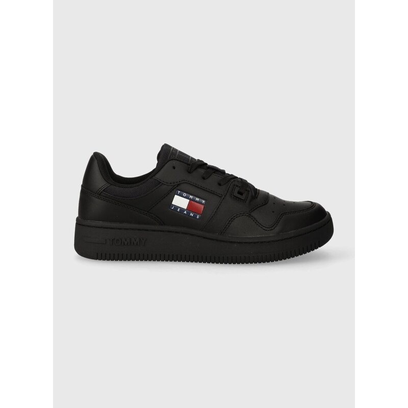 Kožené sneakers boty Tommy Jeans TJW RETRO BASKET ESS černá barva, EN0EN02434