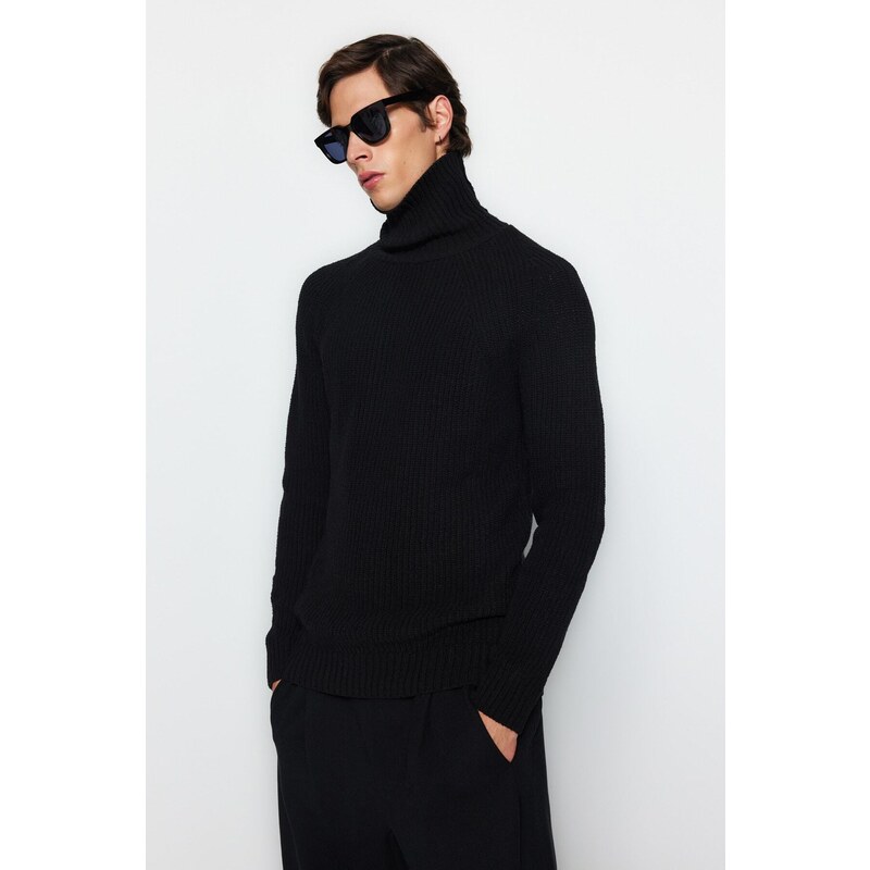 Trendyol Black Slim Fit Turtleneck Raglan Sleeve Basic Knitwear Sweater