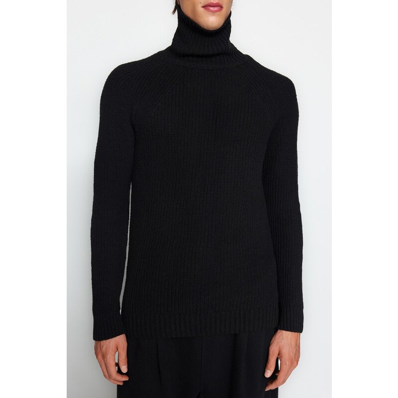 Trendyol Black Slim Fit Turtleneck Raglan Sleeve Basic Knitwear Sweater