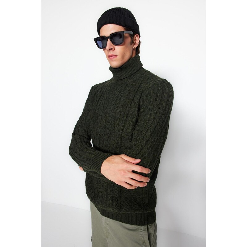 Trendyol Khaki Men's Slim Fit Turtleneck Hair Knit Knitwear Sweater