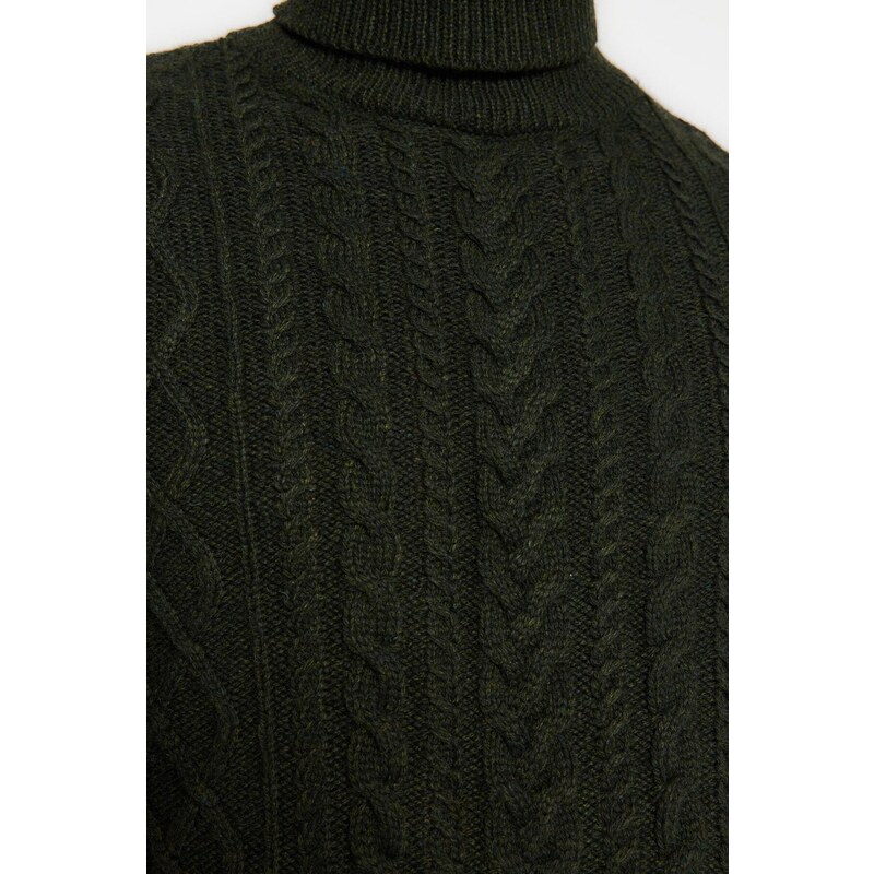 Trendyol Khaki Men's Slim Fit Turtleneck Hair Knit Knitwear Sweater