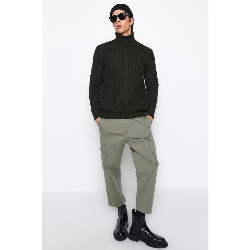 Trendyol Khaki Men's Slim Fit Turtleneck Hair Knit Knitwear Sweater