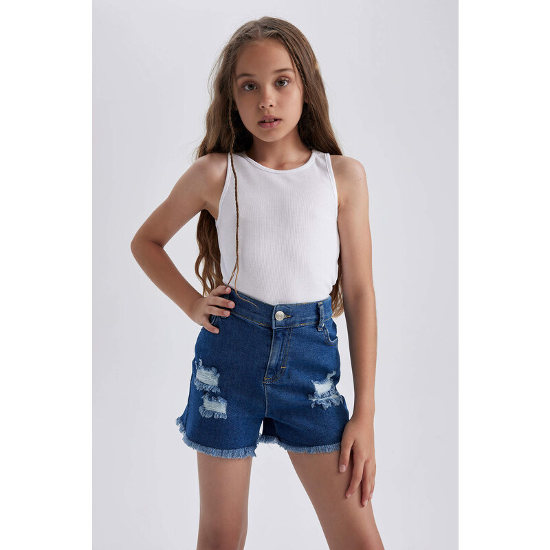 DEFACTO Girl's Mom Fit Ripped Detailed Shorts