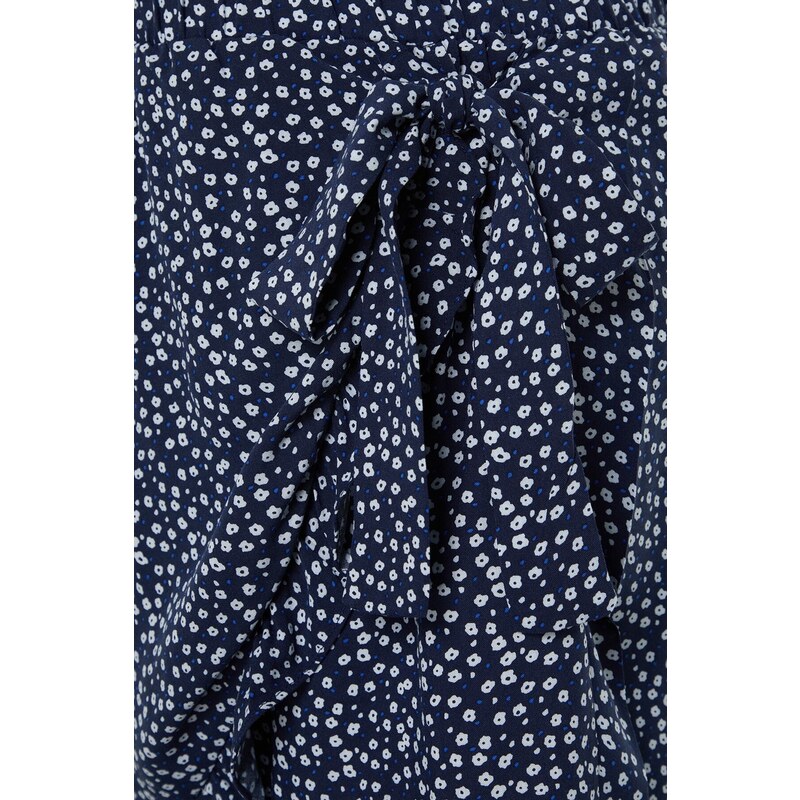 Trendyol Curve Navy Blue Floral Patterned Woven Tied Shorts Skirt