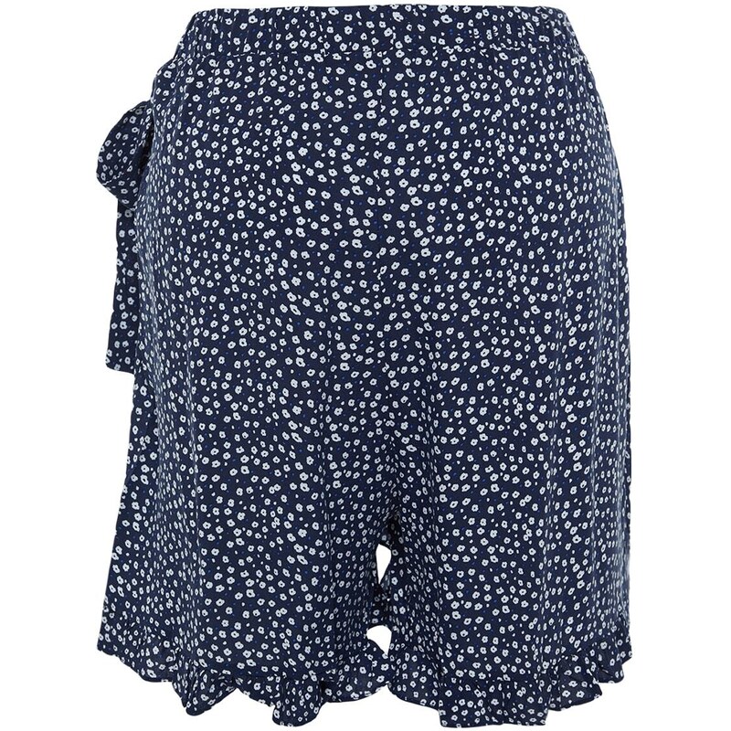 Trendyol Curve Navy Blue Floral Patterned Woven Tied Shorts Skirt