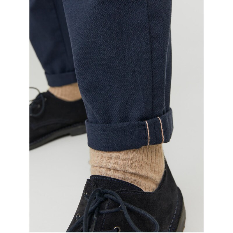 Tmavě modré pánské zkrácené chino kalhoty Jack & Jones Marco - Pánské