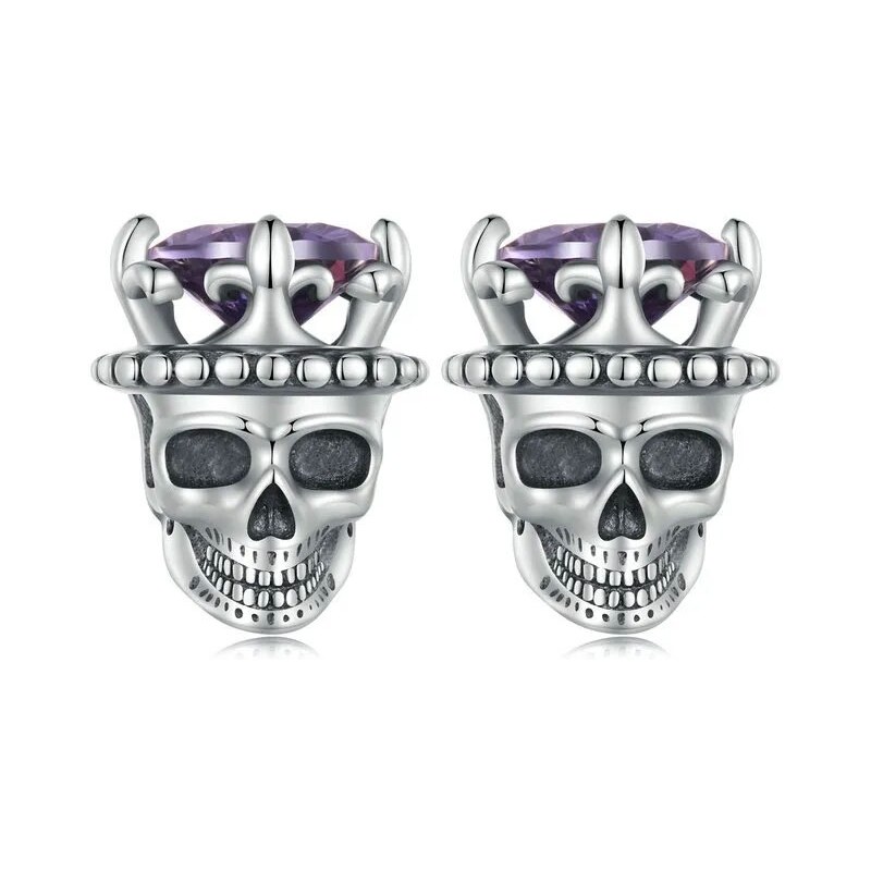 GRACE Silver Jewellery Stříbrné náušnice Lebka s korunou, stříbro 925 84439623