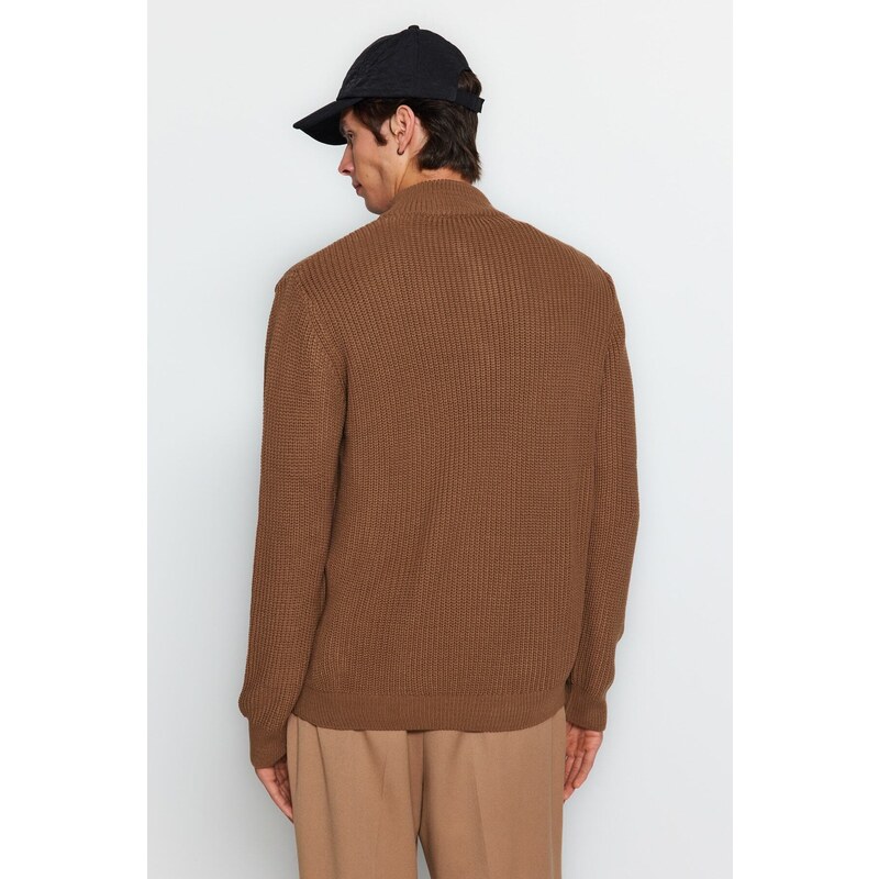 Trendyol Camel Regular Fit Half Turtleneck Zipper Neck Sweater